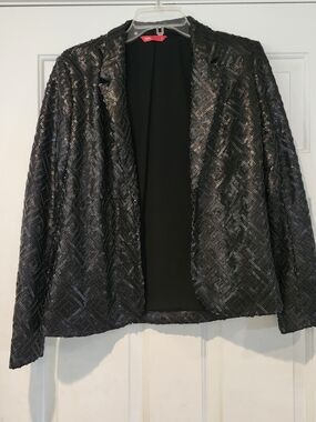Black Sequined Open-Front Blazer for Women